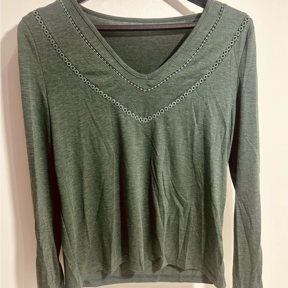 Green Long Sleeve V Neck Shirt Brand New Shein Classic Womens/Girls